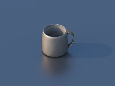 Stylish Metal Mug With Handle On Smooth Blue Background Surface Design 3d model