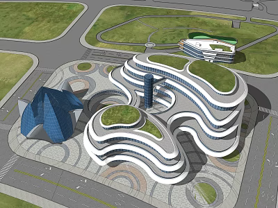 Striking Modern Architectural Design With Curved Structure Green Roof And Open Surroundings 3d model