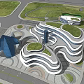 Striking Modern Architectural Design With Curved Structure Green Roof And Open Surroundings
