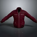 Red Casual Long Sleeve Jacket with Stand Up Collar Zipper and Front Pockets