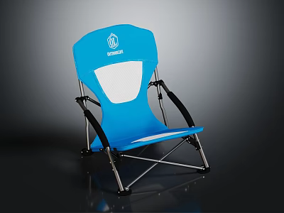 Blue Folding Leisure Chair With White Mesh Back Panel And Metal Frame 3d model