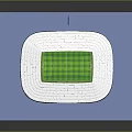 3D Stadium Model Featuring White Roof Blue Base Green Field Running Track And Advertising Boards