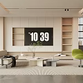 Modern Minimalist TV Background Wall Design With Built-in Light Wood Shelves And TV
