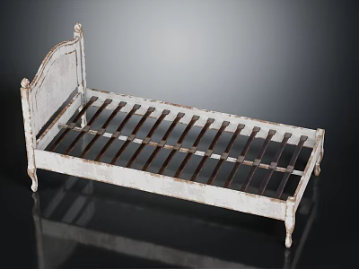 Vintage White Metal Single Bed Frame With Decorative Headboard Design And Sturdy Structure 3d model