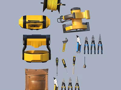 Essential Hardware Tools Set With Tape Measure Electric Drill Pliers Screwdrivers And Tool Pouch 3d model