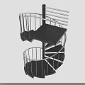 Modern Spiral Staircase With Black Steps Metallic Handrail Curved Railing And Central Column