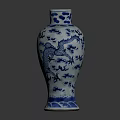 Blue and White Porcelain Vase With Dragon Pattern For Home Decoration 3d model