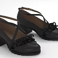 Black Women's Stylish Shoes With Cross Straps Ruffles Bow Decorations And Block Heels