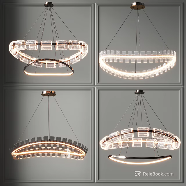Modern Circular Chandeliers With Transparent Crystal Elements And LED Lighting Design 3d model 