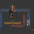Industrial Gantry Machinery With Mechanical Arm Orange Components And Control Panel
