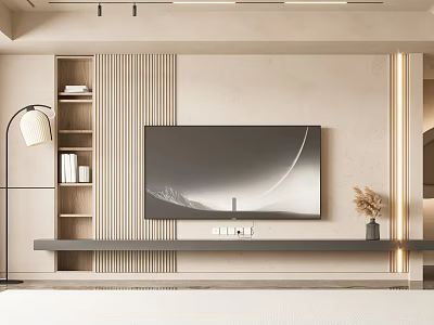 Modern TV Wall Design With Wooden Panels Sleek Console And Accent Lighting 3d model