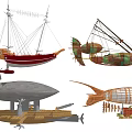 Diverse Airships And Vessels With Balloon Structures Sail Masts And Cannon Details