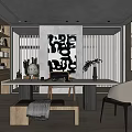 Modern Open Concept Study Room Interior With Desk Chair And Artwork 3d model