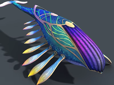 Vibrant 3D Fantasy Creature with Colorful Patterns and Iridescent Fins 3d model