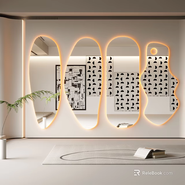 Modern Decorative Mirror with Unique Shape and LED Lighting for Home Interior 3d model 