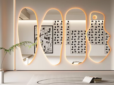 Modern Decorative Mirror with Unique Shape and LED Lighting for Home Interior 3d model