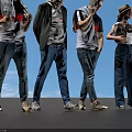 Group of people walking together on dark ground with various outfits and casual postures