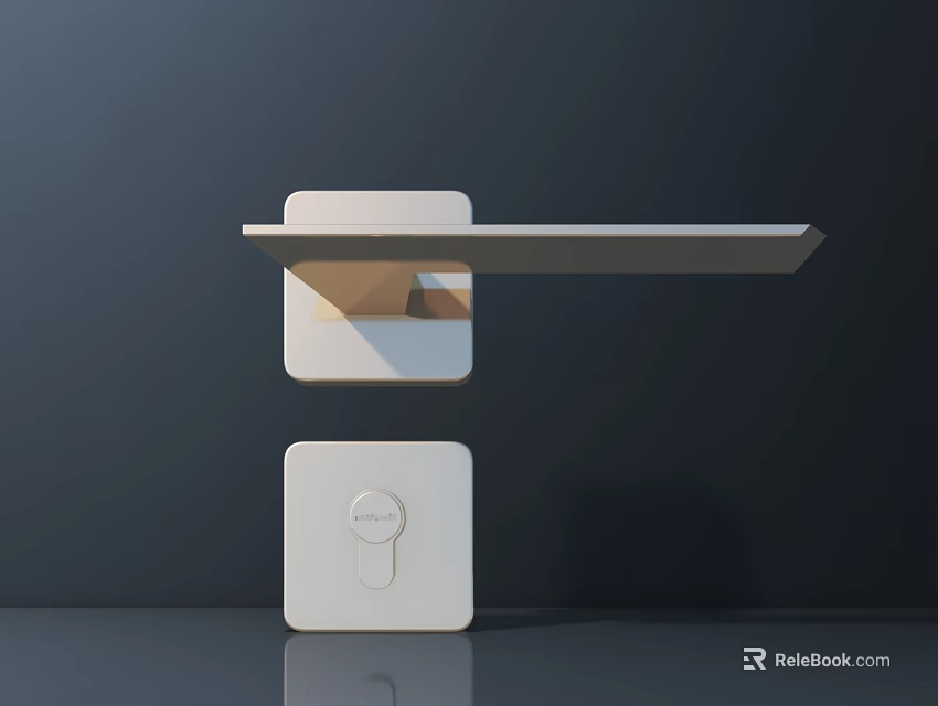 Modern White Door Handle with Minimalist Design and Push Button Lock for Home 3d model 