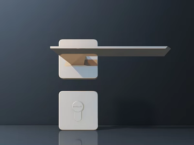 Modern White Door Handle with Minimalist Design and Push Button Lock for Home 3d model