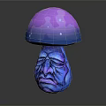Game Fantasy Mushroom Character With Purple Pink Cap Blue Stem And Sad Face Design