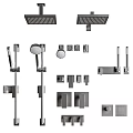 Complete Modern Shower System Components Including Rain Heads Handheld Sprays And Control Valves 3d model