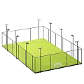 Fenced Football Field with Green Turf Goal Posts and Surrounding Lighting