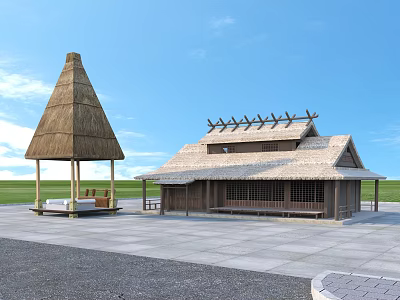 Corridor Chalet thatched Cottage thatched Pavilion Landscape Corridor 3d model