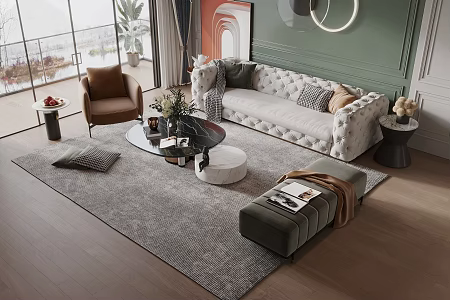 French Style Simple European Sofa Coffee Table Combination Sofa Background Wall Leisure Chair Decorative Painting 3d model