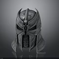 Silver Mythical Helmet Featuring Intricate Metallic Ornate Design And Spiked Top