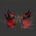 Mythical Fantasy Creature With Red Purple Sharp Edged Symmetrical Wings And Intricate Metallic Center