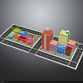 Colorful Miniature City Model Featuring Various Colored Buildings Roads And Green Areas