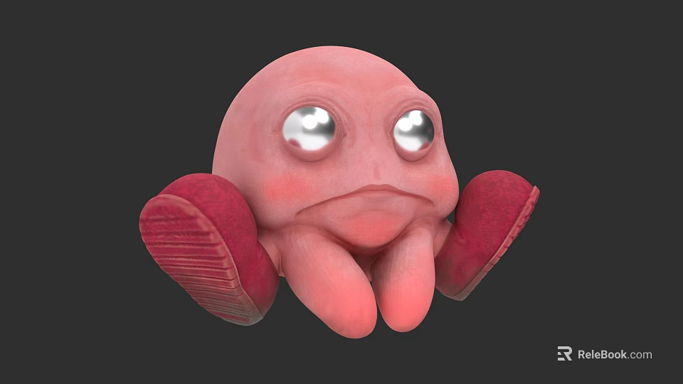Cute Pink Game Movie Character With Large Shiny Eyes And Red Feet 3d model 