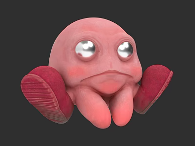 Cute Pink Game Movie Character With Large Shiny Eyes And Red Feet 3d model