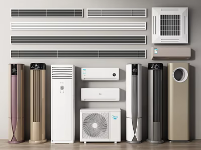Various Modern Air Conditioners And Fans With Different Styles And Designs For Home 3d model
