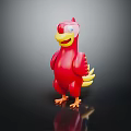 Red Cartoon Bird Character Toy Figure With Yellow Beak And Orange Feet On Dark Background