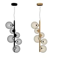 Elegant Modern Chandeliers With Multiple Spherical Bulbs And Black Gold Frames 3d model