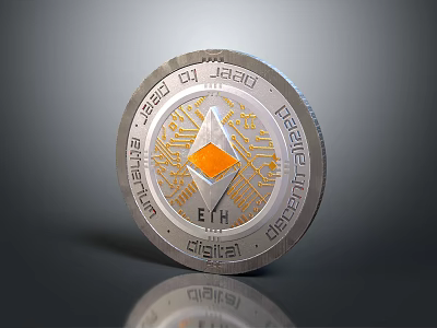 Elegant Silver Coin Shaped Jewelry Pendant With Orange Gemstone And Engraved Text 3d model