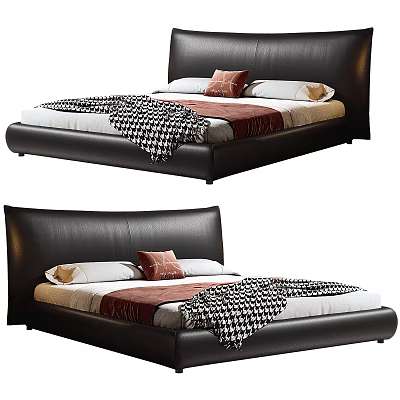 Modern Bed Italian Minimalist Bed Double Bed Chanel Bed Floor-Standing Bed Leather Bed Black Bed Leather Bed Minotti 3d model