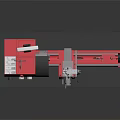 Red Lathe Machine With Digital Control Panel On Workbench With Red Cabinets