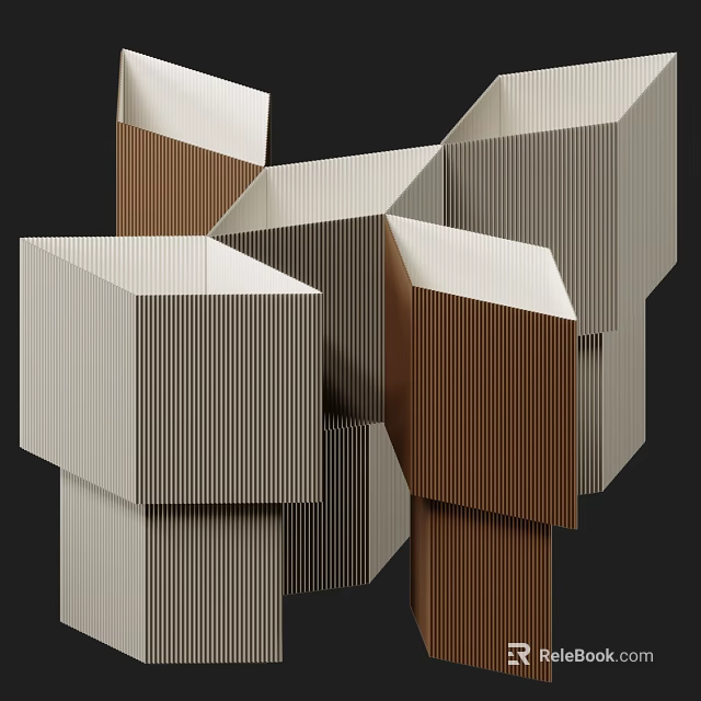 Modern Geometric Table Lamp With Brown Gray Striped Design And Multicolor Blocks 3d model