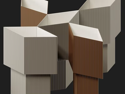 Modern Geometric Table Lamp With Brown Gray Striped Design And Multicolor Blocks 3d model
