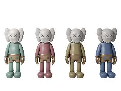 Colorful Collectible Dolls With White Heads Cross Eyes In Light Green Pink Beige Blue 3d model