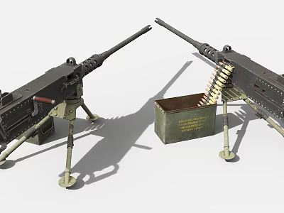 Game and Movie Characters with Tripod Mounted Heavy Machine Guns and Ammunition Box 3d model