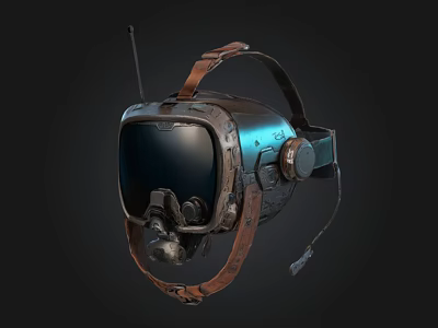 Vintage Aviator Helmet With Dark Metallic Goggles Leather Straps And Headphones 3d model
