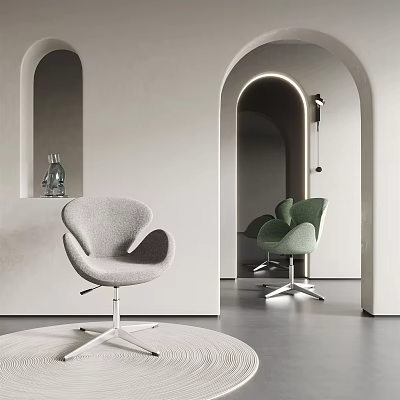 Modern Office Chairs With Curved Backrest Light Gray And Green In Minimalist Interior 3d model