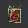 Decorative Deer Head Mount With Wooden Panel In Square Frame For Wall
