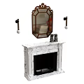 White Marble Fireplace With Vintage Decorative Mirror Wall Sconces And Decor Items