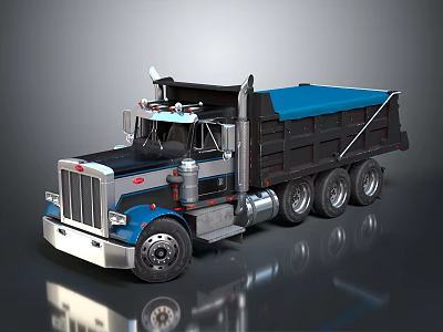 Blue and Black Dump Truck With Classic Front Design Tipper Bed And Blue Cover 3d model