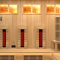 Serene Wooden Sauna Interior Design With Comfortable Benches Heater And Soft Lighting