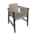 Modern Dining Chairs With Armrests Upholstered Beige Seat And Black Wooden Frame